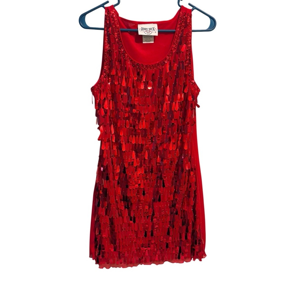 Jerry Beck Beaded Sequin Flapper Roaring 20s Gatsby Dress M Art Deco Style Red